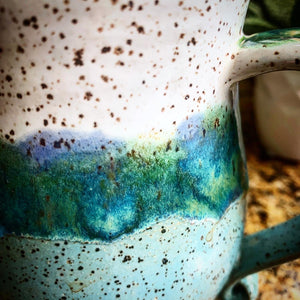 Extra Large White and Aqua Coffee Mug