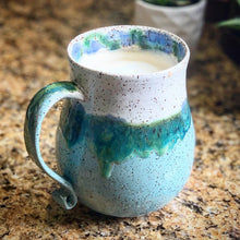 Load image into Gallery viewer, Extra Large White and Aqua Coffee Mug