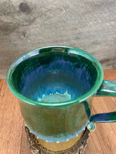 Load image into Gallery viewer, Green &amp; Aqua, Fluted Based Mug with Fancy Handle